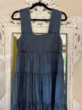 Anthropologie Denim Blue Tiered Midi Dress